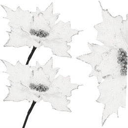 Gwiazda betlejemska, sztuczny kwiat, poinsecja biała z brokatem