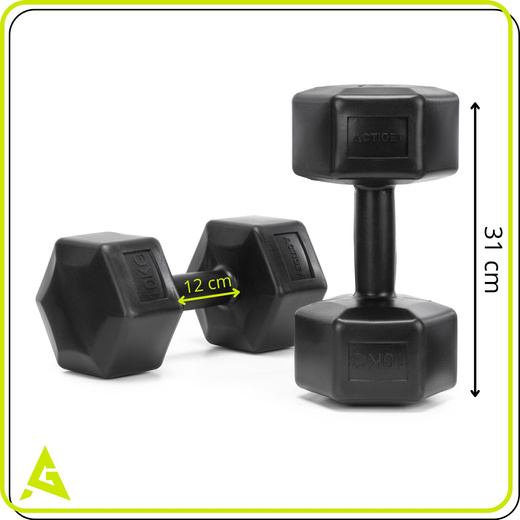 Ciężarki 2x10 kg hexagonalne do ćwiczeń fitness hantle zestaw 2 szt. czarne