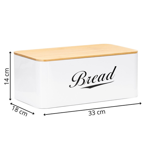 Chlebak metalowy, zamykany z bambusową deską, pojemnik na pieczywo, biały