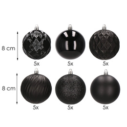 Bombki choinkowe 30 szt. czarny 8cm zestaw choinkowy