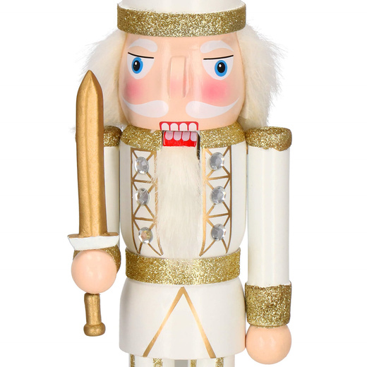 Dziadek do orzechów 38 cm z mieczem, drewniany żołnierzyk kremowo-złoty, figurka świąteczna