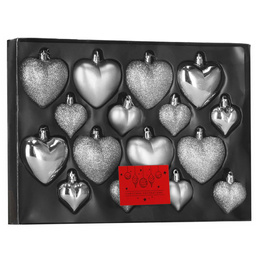Bombki choinkowe 16 szt. zestaw dekoracji świątecznych, nietłukące, serca, srebrne
