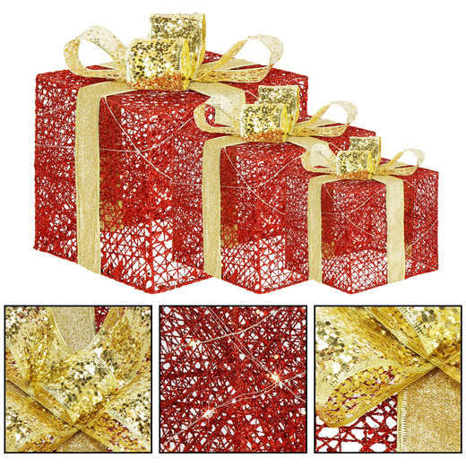 Dekoracja świąteczna LED prezenty oświetlenie zestaw 3 szt. biały ciepły