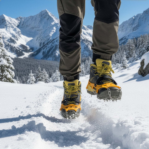Raczki na buty stalowe antypoślizgowe turystyczne nakładki rozmiar 40-45 pomarańczowe