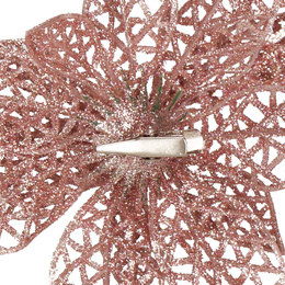 Gwiazda betlejemska 2 szt. sztuczny kwiat, poinsecja ażurowa, różowa z brokatem na klipsie