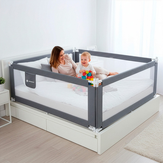 Barierka ochronna do łóżka 200 cm zabezpieczająca uniwersalna dla dzieci składana szara