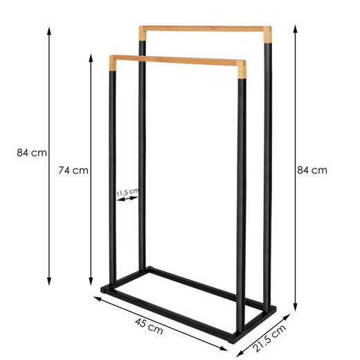 Wieszak łazienkowy na ręczniki stojak 2-ramienny czarny, bambus