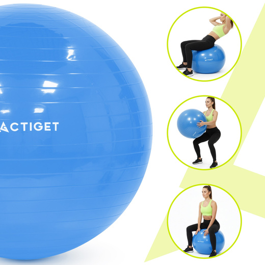 Piłka 55 cm do ćwiczeń pilates, rehabilitacyjnych, stretchingu z pompką, niebieska