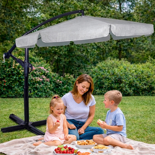 Parasol ogrodowy z regulacją kąta pochylenia 350 cm duży na balkon, taras jasnoszary