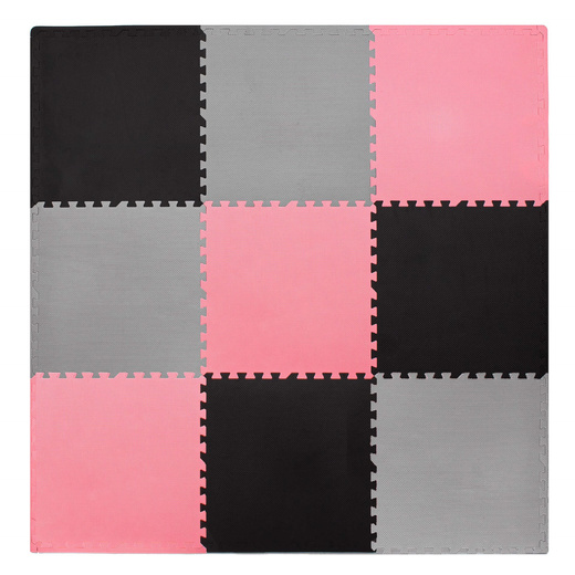 Mata piankowa kwadraty 179x179 cm szare, czarne, różowe puzzle dla dzieci, do ćwiczeń pianka EVA