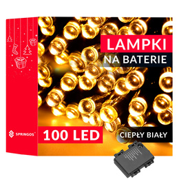 Lampki choinkowe 100 Led na baterie ciepły biały z programatorem