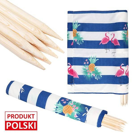Parawan na plaże 15m mata plażowa flamingi, niebieskie pasy