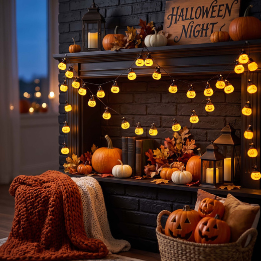 Lampki na Halloween dynie 5 m girlanda łańcuch świetlny na baterie 20 LED świecąca ozdoba