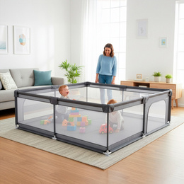 Kojec dla dzieci, zamykany 200x180x66 cm składany, turystyczny, szary