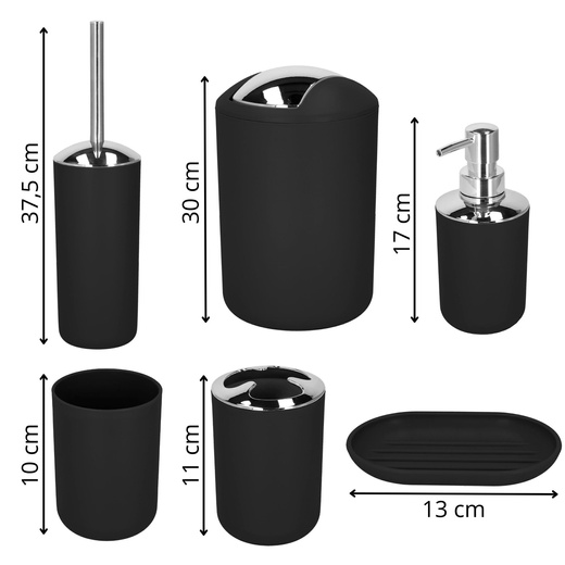 Zestaw łazienkowy 6w1 akcesoria do wc łazienki loft szczotka kubki kosz dozownik czarny