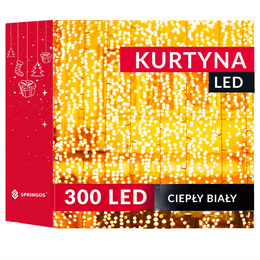 Kurtyna świetlna 300 led girlanda, lampki sople biały ciepły