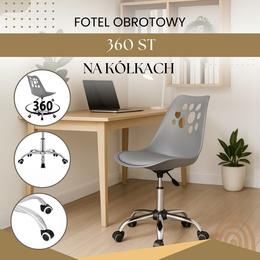 Fotel biurowy obrotowy krzesło na kółkach regulowane, dla dzieci do nauki szare
