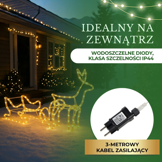 Renifer Led świąteczny z saniami 100 cm świetlna dekoracja biały ciepły