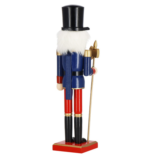 Dziadek do orzechów 38 cm z toporkiem, drewniany żołnierzyk niebiesko-czerwony, figurka świąteczna
