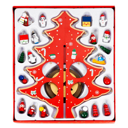 Choinka drewniana świąteczna 29 cm z figurkami dekoracja bożonarodzeniowa czerwona