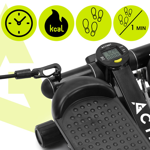 Stepper prosty do ćwiczeń z linkami i licznikiem, trening cardio, fitness czarny