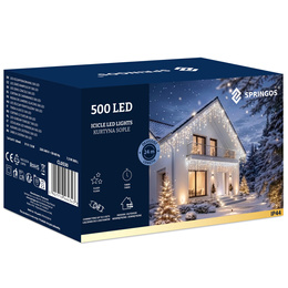 Kurtyna świetlna 500 led girlanda, lampki wewnętrzno-zewnętrzne sople biały zimny + flash