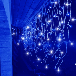 Kurtyna świetlna 300 led girlanda, lampki wewnętrzno-zewnętrzne 14,5 m sople niebieski z zimnym białym flash