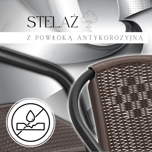 Meble ogrodowe metalowe krzesła 4 szt. i okrągły stół ze szklanym blatem zestaw czarno-brązowy
