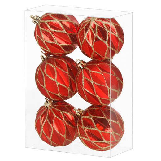 Bombki choinkowe 7 cm 6 szt.  zestaw ozdoby świąteczne zdobione złoto-czerwone