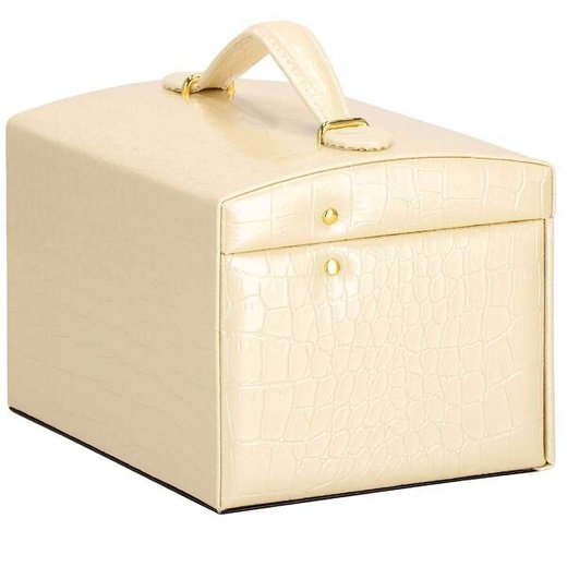 Szkatułka na biżuterię ekoskóra 17,5x14x12,5 cm ecru organizer z przegródkami