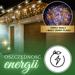 Kurtyna świetlna 500 led girlanda, lampki wewnętrzno-zewnętrzne sople biały zimny biały + ciepły biały flash