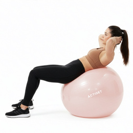 Piłka 65 cm do ćwiczeń pilates, rehabilitacyjnych, stretchingu z pompką, pudrowy róż