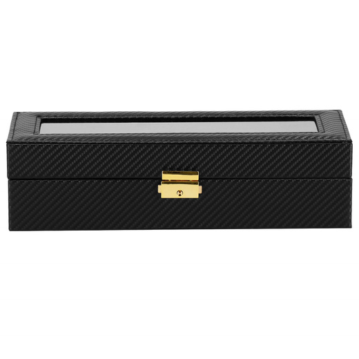Szkatułka na zegarki 30x11x8 cm czarna ekoskóra organizer z 6 przegródkami