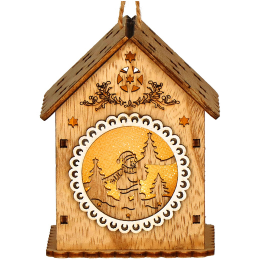 Zawieszka choinkowa domek świecąca ozdoba świąteczna drewniana na baterię