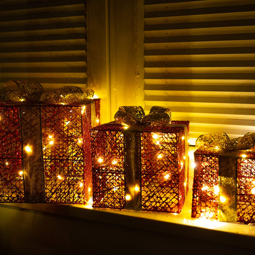 Dekoracja świąteczna LED prezenty oświetlenie zestaw 3 szt. biały ciepły