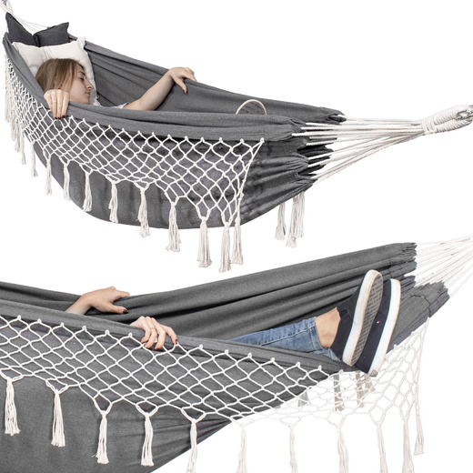 Hamak dwuosobowy 200kg bujak ogrodowy 200x150cm szaro-kremowy