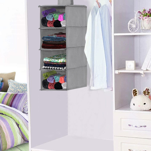 Organizer do szafy wiszący z 4 półkami 80x30x30cm szary