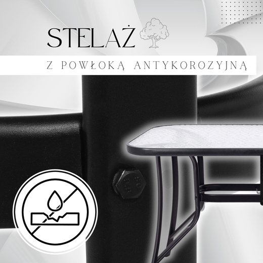 Meble ogrodowe 4 krzesła metalowe, stół ze szkłem hartowanym komplet na taras czarny