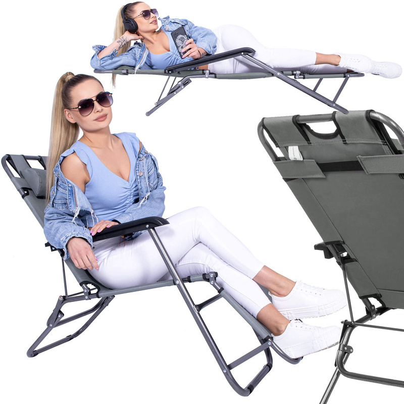 Leżak ogrodowy z zagłówkiem metalowy leżak zero gravity szary