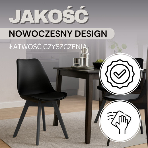 Krzesła skandynawskie 4 szt. do kuchni salonu jadalni Verde z poduszką czarne 