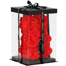 Miś z płatków róż czerwony 22 cm rose bear z kokardką