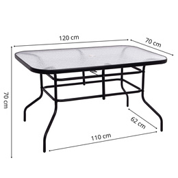 Meble ogrodowe, metalowe zestaw dla 6 osób stół 120 cm szkło hartowane i 6 krzeseł czarne