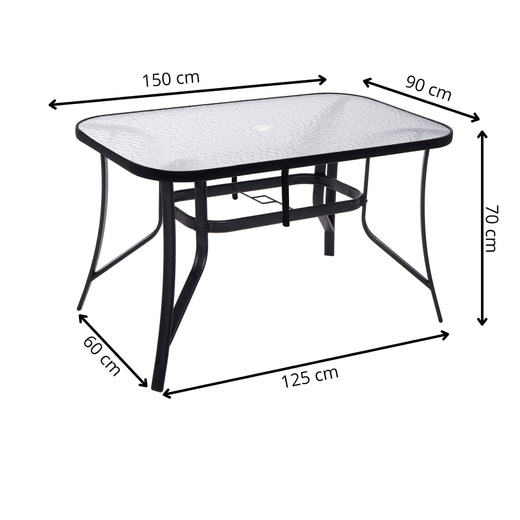 Meble ogrodowe metalowe zestaw dla 6 osób stół 150 cm i 6 krzeseł czarny