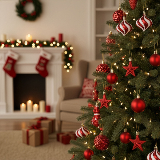 Bombki choinkowe 47 szt. zestaw dekoracji świątecznych, nietłukące, czerwony, złoty, biały