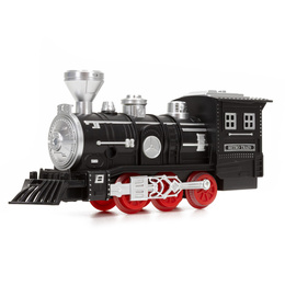 Pociąg z wagonami dla dzieci z mgiełką i dźwiękami, lokomotywa parowa z torami na baterie