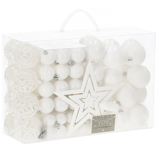 Bombki choinkowe 100 szt. biały zestaw choinkowy