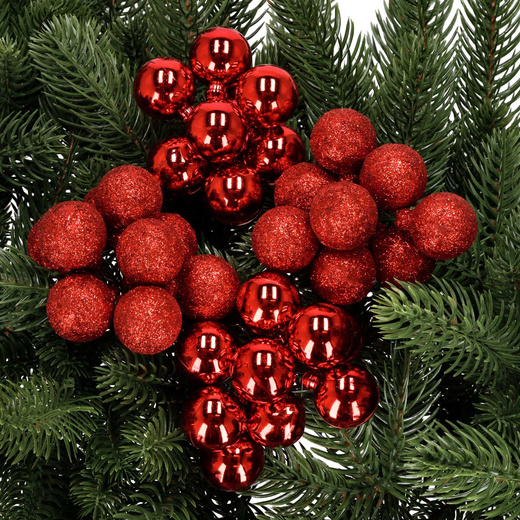 Bombki choinkowe 54 szt. zestaw ozdoby świąteczne na drucikach brokatowe matowe czerwone