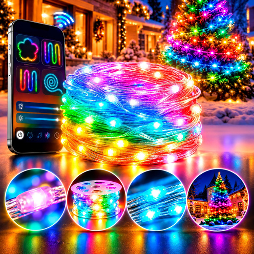 Lampki świąteczne, choinkowe Smart LED 5 m 50 diod pilot, sterowanie Bluetooth, zewnętrzne IP44 funkcja zmiany kolorów, multikolor