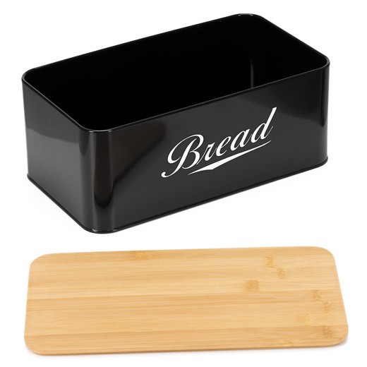Chlebak metalowy, zamykany z bambusową deską, pojemnik na pieczywo, czarny