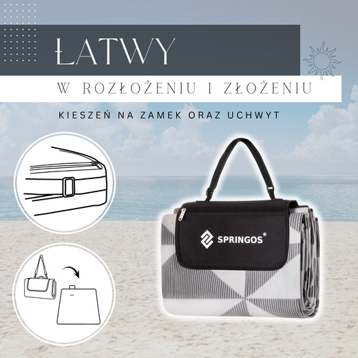 Koc piknikowy plażowy biwak springos 220x180 cm mata